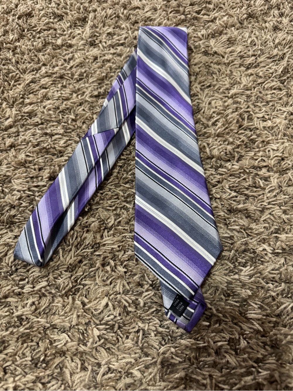 Calvin Klein Purple and Gray Striped Men's Tie